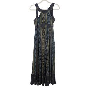 Free People You Made My Day Maxi Dress Boho Festival Hippie Size 0 Blue Lace Up